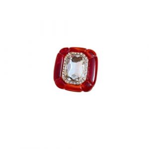 Bague en r&eacute;sine acrylique avec strass couleur bonbon, accessoire g&eacute;om&eacute;trique exag&eacute;r&eacute; pour femme, bijoux &agrave; la main, style r&eacute;tro europ&eacute;en et am&eacute;ricain (rouge transparent) (YANMINGWENHUA, neuf)