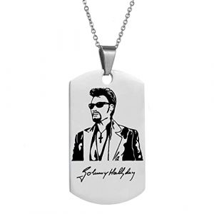 AFSTALR Johnny Hallyday Pendentif Collier Chaîne en Acier Inoxydable Bijoux Homme Cadeaux Souvenir Fan, Emballage de boîte Cadeau (New-3) (AFSTALR, neuf)