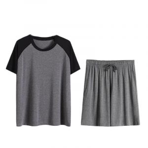 Ensemble Pyjama Deux Pièces Homme - Été Manches Courtes + Shorts Doux Vêtements De Nuit Confortables Décontracté Lâche L-6Xl Grande Taille Col Rond Hauts avec Poches Loungewear, 5XL (zhongweiyida, neuf)