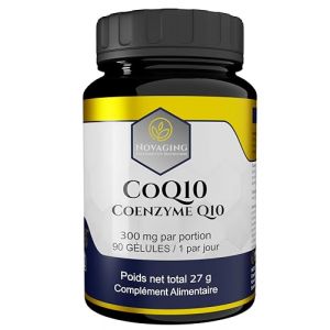 CoEnzyme Q10 300 mg + Poivre noir - Antioxydant - Vitalité Anti-Age - 90 Gélules - 3 mois - 100% Vegan - Biodisponibilité et dose maximale. Testé Sans OGM ni allergènes. Made in Europe. (NOVAGING INSTITUT, neuf)