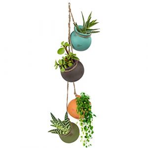 BELLE VOUS Pot Suspendu en C&eacute;ramique (Lot de 4) - Pot Suspendu Plante Interieur - Vase Suspendu Multicolore avec Corde en Jute - Parfait pour Int&eacute;rieur & Ext&eacute;rieur, D&eacute;cor de Maison, Bureau et Jardin (Tinyyo Europe, neuf)