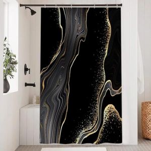 Uiiooazy Rideau Douche Anti Moisissure, Rideau Douche 120x180cm Noir Effet Marbre Abstrait Streifen Gris Rideaux de Baignoire Tissu Lavable Imperméable Polyester Rideaux Salle de Bain avec 8 Crochets (dongguibinjingpinxiaodianpu, neuf)