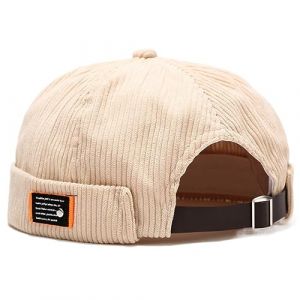 Bonnet Docker Automne Sans Visière - Casquette Homme Femme en Velours Côtelé Imperméable - Lightweight Brimless Hat Marin Miki (Beige) (DUNMIN, neuf)
