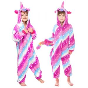 GEEKEO Grenouill&egrave;re Licorne Onesie Pyjama pour Filles Combinaison Douce Surpyjama l'hiver Pyjamas pour Enfants, Combinaison Animal Habillage Costume Cosplay pour Halloween Noel Carnival Cadeaux (CHENYIXINYI, neuf)