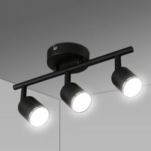 URAQT Plafonnier Spots, Plafonnier LED 3 GU10 Rampe de Spot Orientable (sans Ampoules), Spots de Plafond Noirs avec Base Rectangulaire, Moderne Luminaire Interieur Plafond pour Cuisine Chambre Salon (HAPPYSALLER, neuf)
