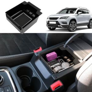 Coleya Boîte de Rangement pour Accoudoir Compatible avec Seat Ateca 2016-2024, Seat Ateca Organisateur de Console Centrale, Plateau Rangement d'accoudoir avec Tapis Antidérapants (Blanc) (Coleya, neuf)