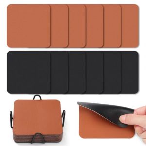 Myir JUN Dessous de Verre Set de 12 Dessous de Verre Originaux 10cm sous Verre en Cuir Double Face Dessous de Verre Lmperméables Antidérapants à l'épreuve du feu (Noir Marron) (Myir JUN-EU, neuf)