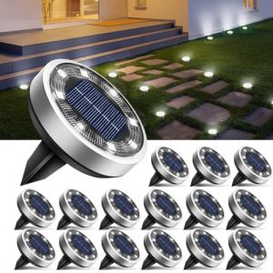 btfarm Lot de 16 Lampe Solaire Au Sol, 8 LED Jardin Exterieur Solaire Etanche IP65 Lumiere Solaire, Spot Solaire Ext&eacute;rieur pour Chemins Pelouse Terrasse All&eacute;e Cour Piscine, Blanc Froid (btfarm-EU, neuf)