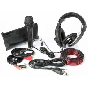 Fenton SH400 Kit Accessoires DJ Complet, Microphone, Casque, Convertisseur de 3,5mm à 6,3mm Jack, Cordon d'Enceinte, Haute Qualité, Matériel Professionnel, Facile à Transporté, Livré avec Cable (Sono Matériel, neuf)