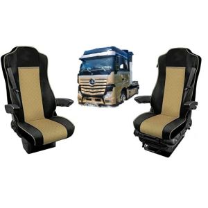 Formplas Lot de housses de si&egrave;ge en cuir &eacute;cologique 1+1 Compatible avec les coussins de si&egrave;ge de camion Ajustement pour MP4 Euro 6 Noir et beige (AUTOPARS, neuf)
