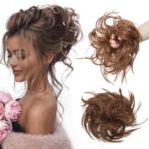 TESS Postiche Chignon Synthetique, Postiche Chignon Cheveux Naturel Chignon Elastique Chignon Postiche D&eacute;coiff&eacute; Extension Chouchou Chignon, Brun clair (TESS Official, neuf)