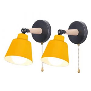 iDEGU Lot de 2 Appliques Murales Rétro Vintage E27 Luminaire Plafonnier Industriel en Bois et Métal Réglable Lampe Murale Interieur avec Interrupteur Applique Moderne pour Chambre Entrée Salon (Jaune) (IDEGU, neuf)