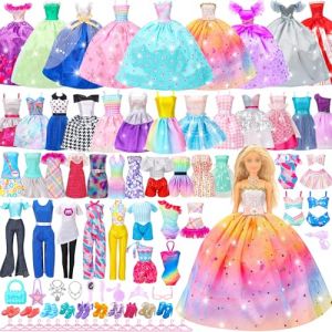 Ensemble cadeau de 52 vêtements de poupée à partir de 3 ans pour poupée et Barbie de 29,2 cm : 2 robes de mariée, 6 robes tendance, 2 tenues décontractées, 2 maillots de bain, 10 paires de chaussures (TroveSphere, neuf)