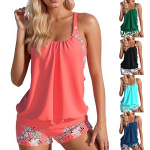 Maillot De Bain Femme 2 Pieces Shorty Tankini Grande Taille Ensemble Maillot De Bain Taille Haute Amincissant avec Armature Ete Swimwear (NETTY, neuf)