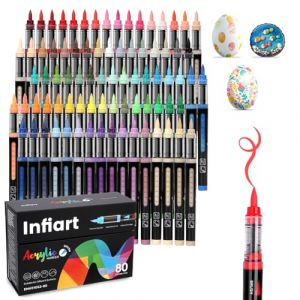 Infiart 80 Couleurs Feutre Acrylique T&ecirc;te de Brosse Douce Marqueurs Peinture Acryliques Acrylic Paint Brush Marker pour Pierre,Bois,Galets,Papier, Tissu,Verre, Plastique (Infiart Store, neuf)