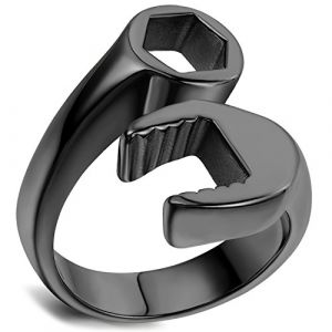 Flongo Acier Inoxydable Bague Anneau Clef &agrave; Molette Motard Biker Poli Taille 62 Couleur Noir pour Homme (Flongo, neuf)