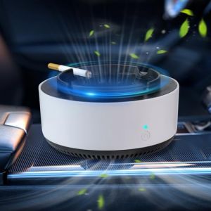 2 En 1 Cendrier Avec Purificateur d'Air - Cendrier Électronique Intelligent Anti Odeur, Cendrier Aspirateur De Fumée, Cendrier Sans Fumée Multifonctions Portable avec Filtre pour la Maison, Voiture (EU Xijin, neuf)