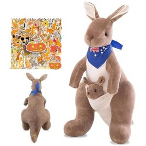 SYTTNUM Peluche Kangourou, Animal en Peluche Kangourou Poup&eacute;e, Kangourou Jouets en Peluche, Peluche Adorable pour Jouer et Dormir, Cadeau d'anniversaire avec Autocollants - 32CM (DIAMOND RETAIL S.R.L., neuf)