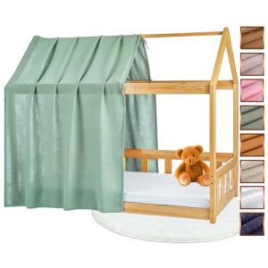 Lovely Hippo Toile de Lit Cabane 100% Coton - Ciel de Lit Cabane pour Lit Montessori 80x160, 90x200 cm - Tissu Oeko-Tex Gots (Eucalyptus/Or, 120 x 370 cm) (VRC Products France, neuf)