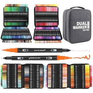 Gelanty Feutres Coloriage Adulte, 168 Stylos Dual Tip Brush Lot de Marqueurs d'art Calligraphie Lettrage Feutre pour Coloriage Adulte, Croquis, Peinture, Création Artistique (Gelanty, neuf)
