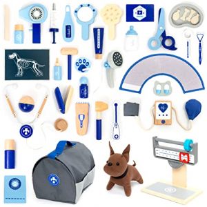 UMU® Jeu de vétérinaire pour Enfants en Bois avec modèle de Chien, stéthoscope, tensiomètre, etc., Jouet vétérinaire pour Le Jeu de rôle, Set de 37 pièces pour Les Filles et garçons de 3, 4, 5 Ans (UMU toys, neuf)