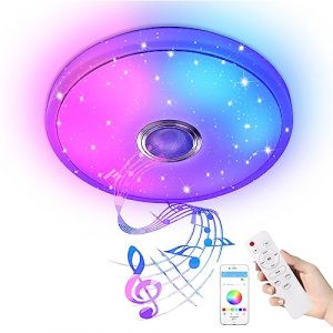 YRHome Plafonnier LED 36 W à intensité variable avec haut-parleur Bluetooth - Ciel étoilé - Changement de couleur RVB - Avec télécommande ou contrôle par application - Lecture de musique pour chambre (YR-Home, neuf)