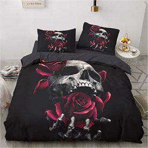 YASMENG Housse de Couette T&ecirc;te de Mort 140x200 Gothique 3D Rouge Rose Cr&acirc;ne Parure de Lit T&ecirc;te de Doux Skull Linge de Lit 1 Personne avec Fermeture &Eacute;clair et Taie d'oreiller 65x65 cm (Tamir Zhang, neuf)