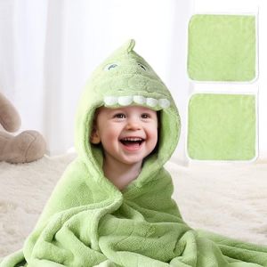 UNEEDE Poncho de Bain Enfants, Serviette de Bain Enfants, 80x120cm Serviette de absorbante Douce, Poncho de à Capuche (Dinosaure Vert) (ZHI-hui, neuf)