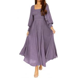 R.Vivimos Femmes Col Carr&eacute; Manches Longues Maxi Robe Maternit&eacute; Empire Taille Suisse &agrave; Pois Longue Robe Paysanne(M,DarkViolet) (Jian Mei E-commerce Co., Ltd., neuf)