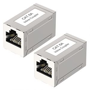 VCE Coupleur RJ45 Blind&eacute; Cat6A Inline Adaptateur, Plaque Or Raccord rj45 Femelle Femelle, Poe Ethernet C&acirc;ble Connecteur pour Cat7/ Cat6A/ Cat6/ Cat5e Lot de 2 (VCELINK, neuf)