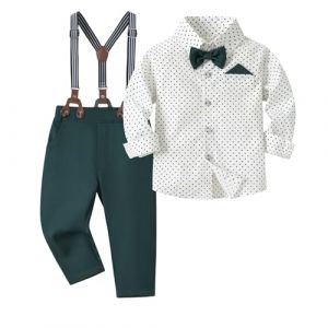 Volunboy Bebe Gar&ccedil;on Costume Gentleman, Noeud Papillon Chemise Carreaux + Pantalon 4 Pi&egrave;ces(4-5 ans,Taille 120,Blanc Vert) (Volunboy, neuf)