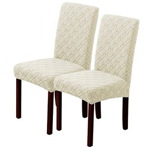LANSHENG Housse de Chaise, Extensible Housse de Chaise Salle a Manger Extensible, Amovible Lavable Couverture de Chaise pour Maison Cuisine Hotel Restaurant (2 Pièces, Beige) (LANSHENG FR, neuf)