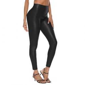 Zhiaek Leggings Simili Cuir Femme Taille Haute Haute élasticité Sexy Pantalon Collants en Cuir Noir (Zilams, neuf)