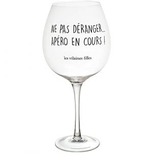 Les Vilaines Filles 41-VF-028 Verre à vin XL Carafe Verre à Pied géant 75cl Ne pas déranger Apéro en cours Transparent et noir Verre D11,7 x H25 cm (les vilaines filles, neuf)