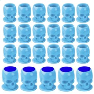 Lot de 200 capuchons d'encre de tatouage jetables en forme de t&ecirc;te de mort pour maquillage permanent (bleu) (JUNM Tattoo Store, neuf)