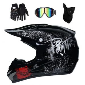 Int&eacute;gral Casque Motocross Ensemble, avec Lunettes Gants Masque, Jeunesse Enfant Hors Route Moto Casque &Eacute;quipement de Protection, Downhill Enduro VTT MTB BMX Quad Dirt Bike Casque(CC,S/52-53CM) (KHBTFNB Shop, neuf)