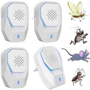 Anti-moustiques &agrave; ultrasons, r&eacute;pulsif &agrave; ultrasons &eacute;lectromagn&eacute;tique efficace, r&eacute;pulsif pour moustiques, souris, fourmis, mouches, araign&eacute;es, cafards, 100 % professionnel et efficace (paquet de 4) (LanNianLiang-Shop, neuf)