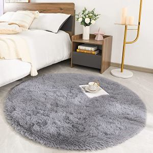 ROHATIM Tapis Rond Salon Shaggy Descente de lit Chambre Grande Taille Tapis Moelleux Carpette pour Chambre Tapis Décoratif de Style Moderne pour Salon Chambre Canapé Natte(Gris,Ø 100 cm Rond) (ROHAKJ, neuf)