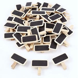 REFURBISHHOUSE 50 Mini Tableau Noir Bois Message Rectangle Ardoise A Pince Clip Carte Panneau memos Etiquette Prix Marque Place Numero Table (Yijueyue, neuf)