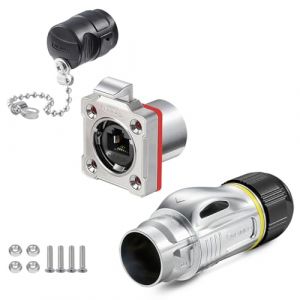 CNLINKO BD-24 Connecteur RJ45, Connecteur Dual Port 8P8C, Connecteur Circulaire pour Connexions Réseau, Prise de Montage en Panel, Connecteur Étanche IP68, Connecteurs de Signal M24 (Kit RJ45) (CNLINKO, neuf)