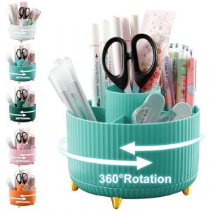 Cayxenful Organisateur De Bureau Rotatif &agrave; 360&deg;, Rotatif Pot A Crayon avec 5 Compartiments,Organiseur Bureau Rotatif De Papeterie pour Le Bureau, l'&eacute;cole, Les Crayons A Domicile (Bleu) (Cayxenful, neuf)