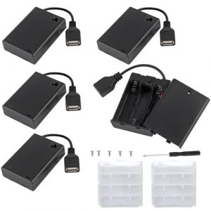 VISSQH 5 Pi&egrave;ces AA Support de Batterie,3 x 1.5V Support de Batterie,4.5V Battery Holder Box Case,AA Bo&icirc;te &agrave; Piles en Plastique avec Prise Femelle USB et Couvercle et Interrupteur on/Off(Noir) (VISSQH, neuf)