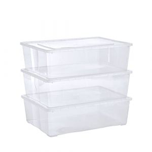 Grizzly Lot de 3 Boites de Rangement avec Couvercle - 25 L - Caisses empilables en plastique transparent - Pour vêtements, chaussures, jouets, bricolage (GRIZZLY SHOP, neuf)