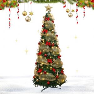 Sapin de No&euml;l Artificiel Pliable, PVC Arbre de Noel avec Lumineux LED,Apparence R&eacute;aliste avec Branches Denses,Sapin Noel Pop Up Slim Sapin de Noel Spirale Support de Pied Pliable pour no&euml;l (1.2m) (EagerMinds, neuf)