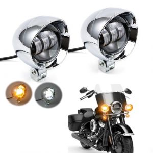 APEBAZY 2 PCS LED Feu Additionnel moto Led Phares universels Chrom&eacute;pour moto Phares antibrouillard pour Compatibles avec les motos Chopper, Bobber, Cruiser, Cafe Racer, ATV et SUV (APEBAZY-EUR, neuf)