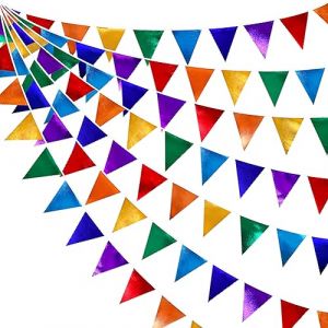 32Ft Arc-en-Ciel Fanion Guirlande Bannière Bruant Décoration de Fête Coloré Vif Tissu Triangle Drapeau Banderole pour Anniversaire Bapteme Mariage Carnaval Fiesta Decor Soiree Suspendue Fournitures (MZY Co., Ltd, neuf)