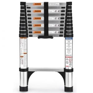 HBTower 3.2M/10.5FT Echelle telescopique, Escamotable en Aluminium,Echelle plianteConvient aux Camping-Cars, greniers, extérieurs et intérieurs, Charge Max 150 kg,Argenté (KANGQIAN-EU, neuf)