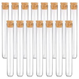 JIADEXIN 15 Pi&egrave;ces Tube a Essai Plastique - 16mmx150mm Tubes &agrave; Essai Transparent avec Bouchons en Li&egrave;ge Tubes &agrave; Essai avec Couvercles pour Laboratoire DIY Artisanat Graines &Eacute;pices Liquides Bonbons (JIADEXIN, neuf)