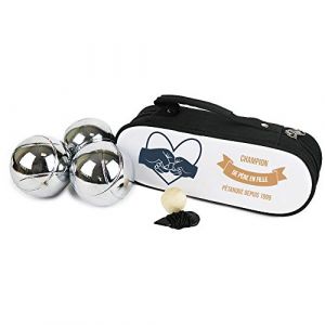 Cadeaux.com - Sacoche Pétanque Personnalisable - De père en.. - Sac Pétanque en Coton (Vendu Seul) - 1 Boule 750g x 73mm - Idée Cadeau Personnalisé avec Prénom Et Message (MyGift Cadeaux personnalisés, neuf)