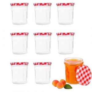 CTForest 50 ML, Lot de 8 Mini Bocal en Verre avec Couvercle, Pot Confiture Couvercle à Carreaux Rouges et Blancs, Peut être Utilisé Comme Bouteille de Lait, Bouteille de Boisson, Bouteille de Stockage (ForestCT, neuf)